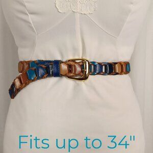 90s Vintage Woven Leather Ladder Belt, Up to 34"